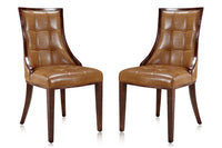 Manhattan Comfort Set of 2 Fifth Avenue Faux Leather Dining Chairs - Saddle & Walnut
