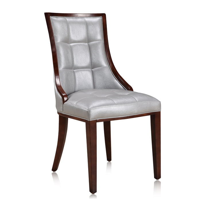 Manhattan Comfort Set of 2 Fifth Avenue Faux Leather Dining Chairs - Silver & Walnut