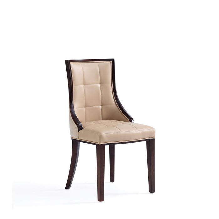 Manhattan Comfort Set of 2 Fifth Avenue Faux Leather Dining Chairs - Tan & Walnut