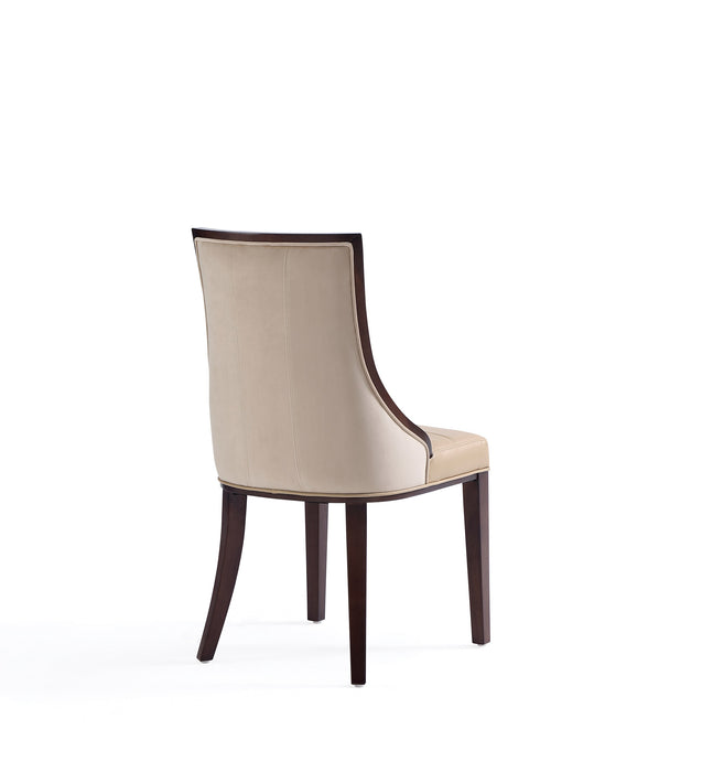 Manhattan Comfort Set of 2 Fifth Avenue Faux Leather Dining Chairs - Tan & Walnut