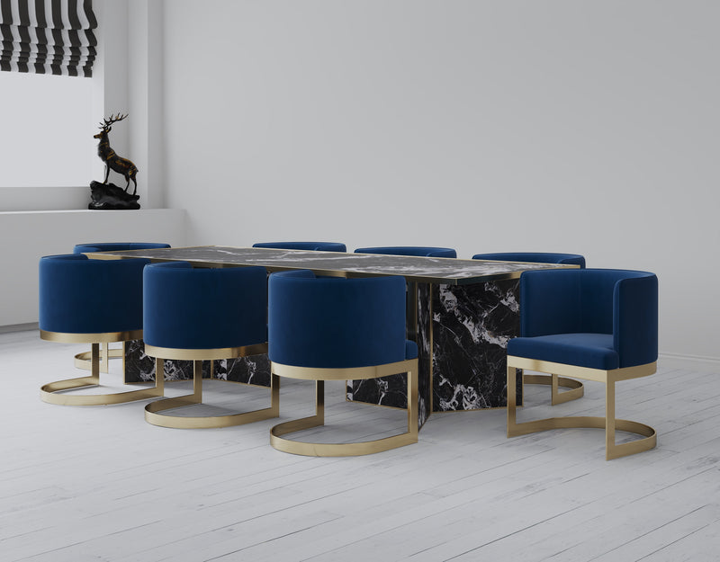 Manhattan Comfort Aura Velvet Dining Chair - Royal Blue & Polished Brass