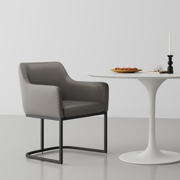 Manhattan Comfort Modern Serena Dining Armchair Upholstered Leatherette with Steel Legs - Grey