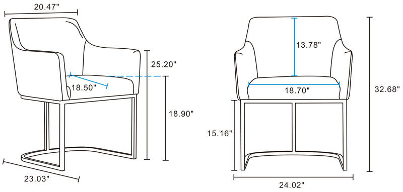 Manhattan Comfort Modern Serena Dining Armchair Upholstered Leatherette with Steel Legs - Light Grey