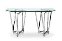 Drew 50” Modern Sofa Table with Glass Top and Metal Base – Chrome
