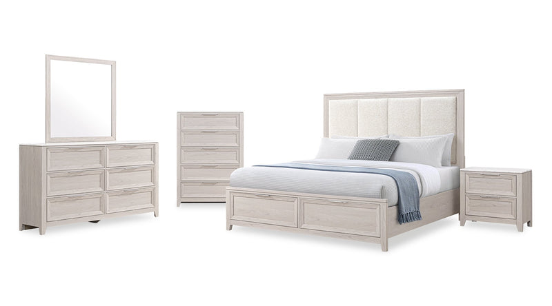Elana Bedroom 6-Drawer Dresser, 65”W x 39”H, with Real Marble Top – Beige