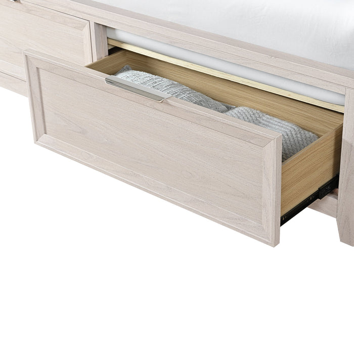 Elana Storage Bed with Upholstered Headboard, Beige – King Size