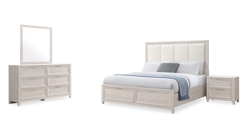 Elana 6pc Bedroom Set with Storage Bed, Dresser, Mirror & Nightstand, Beige – King Size