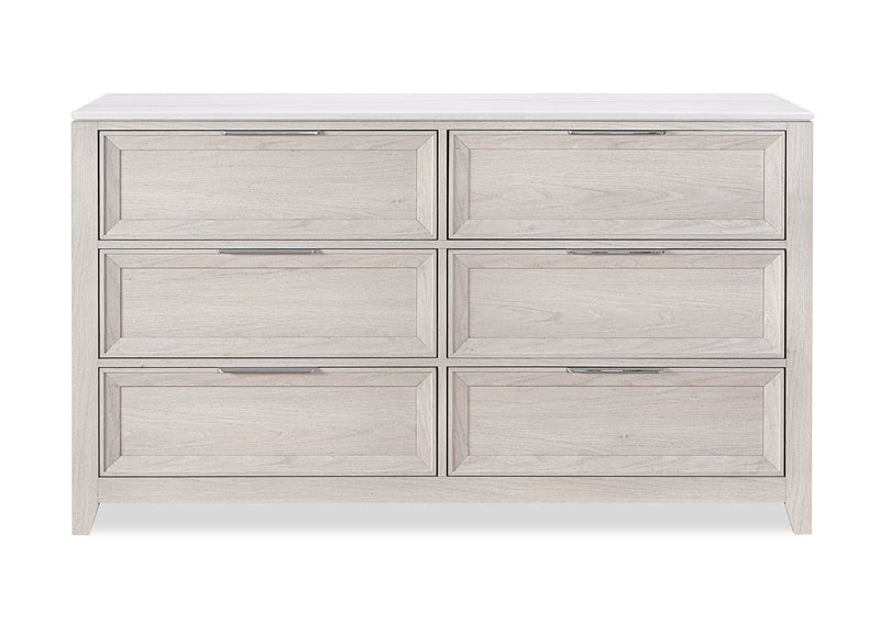 Elana 6pc Bedroom Set with Storage Bed, Dresser, Mirror & Nightstand, Beige – King Size