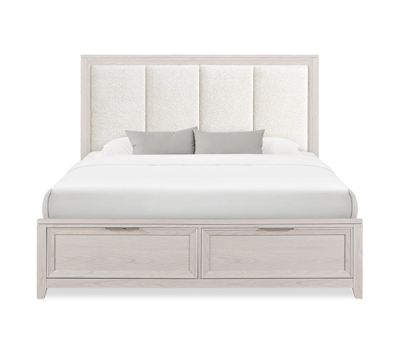 Elana Storage Bed with Upholstered Headboard, Beige – Queen Size