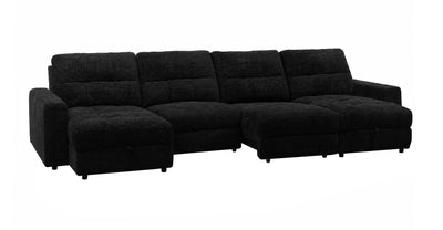 Scott Living Elevate Modular 4-Piece Chenille Fabric Power Sliding Sectional with Two Storage Chaises - Ebony | Sofa sectionnel modulaire à coulissement électrique Elevate de Scott Living 4 pièces en chenille avec 2 fauteuils longs de rangement - Ebony