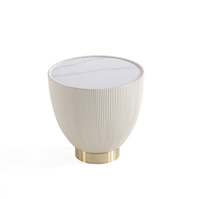 Manhattan Comfort Modern Anderson End Table 2.0 Upholstered Leatherette with Ceramic Faux Marble Tabletop - Cream