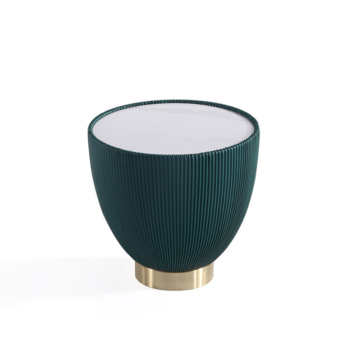 Manhattan Comfort Modern Anderson End Table 2.0 Upholstered Leatherette with Ceramic Faux Marble Tabletop - Green