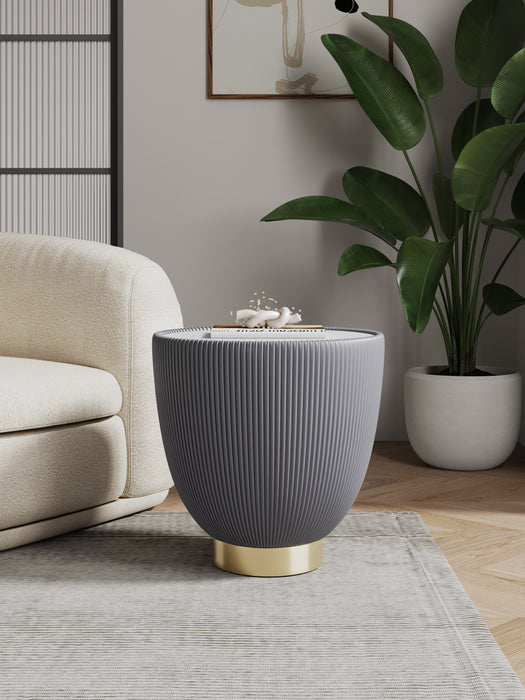 Manhattan Comfort Modern Anderson End Table 2.0 Upholstered Leatherette with Ceramic Faux Marble Tabletop - Grey