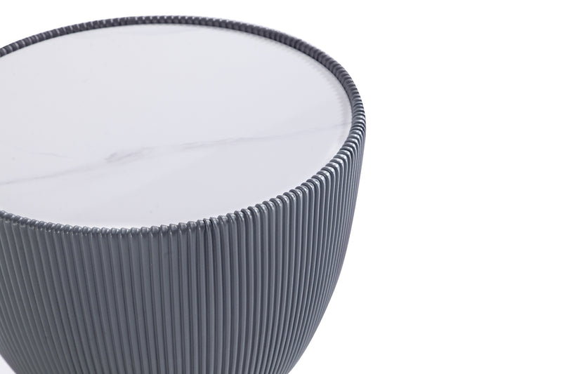 Manhattan Comfort Modern Anderson End Table 2.0 Upholstered Leatherette with Ceramic Faux Marble Tabletop - Grey
