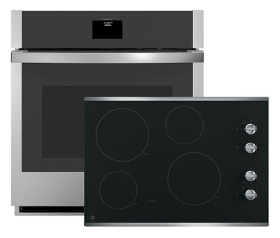 GE 30" 4-Element Electric Cooktop and 4.3 Cu. Ft. Electric Single Wall Oven | Surface de cuisson électrique de 30 po à 4 éléments et four mural simple électrique de 4,3 pi3 de GE
