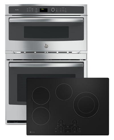 GE Profile 30" 4-Element Electric Cooktop and 6.7 Cu. Ft. Electric Wall Oven – Black and Stainless Steel  | Surface de cuisson électrique de 30 po à 4 éléments et four mural électrique de 6,7 pi3 de GE Profile - noirs et acier inoxydable