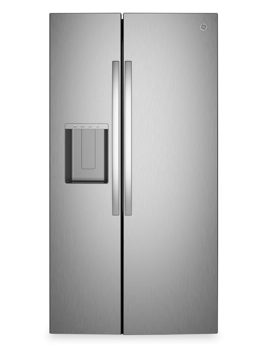 GE 36\" 28 Cu. Ft. Side-by-Side Refrigerator with Ice and Water Dispenser - Stainless Steel - GSS28NYYFS