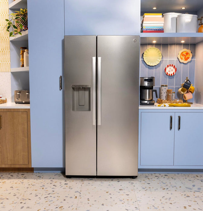 GE 36\" 28 Cu. Ft. Side-by-Side Refrigerator with Ice and Water Dispenser - Stainless Steel - GSS28NYYFS