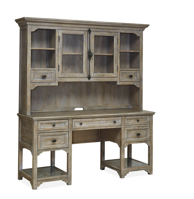 Harold 64\" Desk with Storage and Tempered Glass Shelves  - Dovetail Grey 