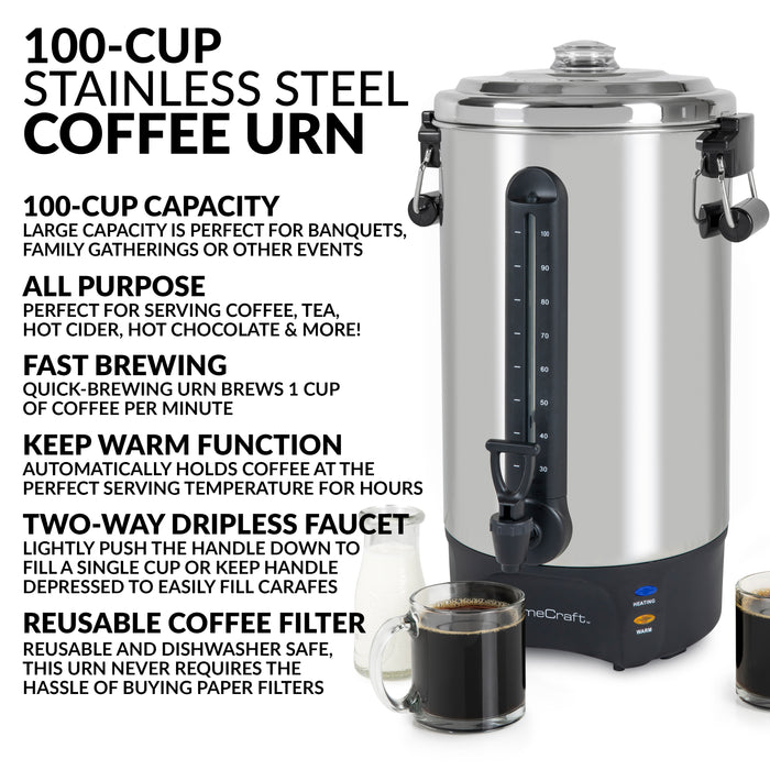 Homecraft 100-Cup Coffee Urn and Hot Beverage Dispenser Coffee Maker - HCCU100SS