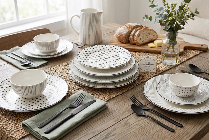 H2K Sketch 12-Piece Porcelain Dinnerware Set