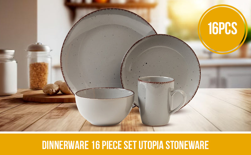 Utopia 16-Piece Stoneware Dinnerware Set with Silver Flatware