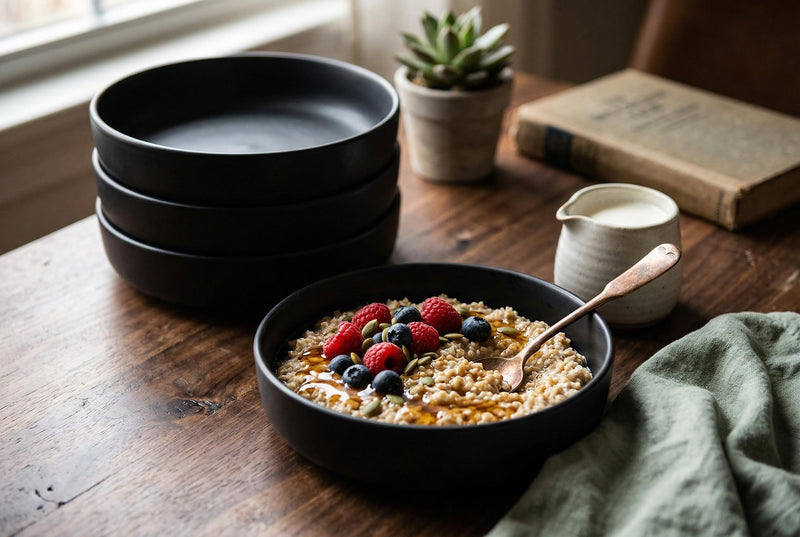 S&CO Gourmet Lisbon Set of 4 Black Stoneware Pasta Bowls