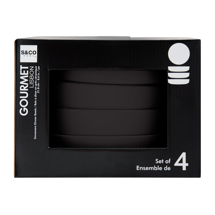 S&CO Gourmet Lisbon Set of 4 Black Stoneware Pasta Bowls