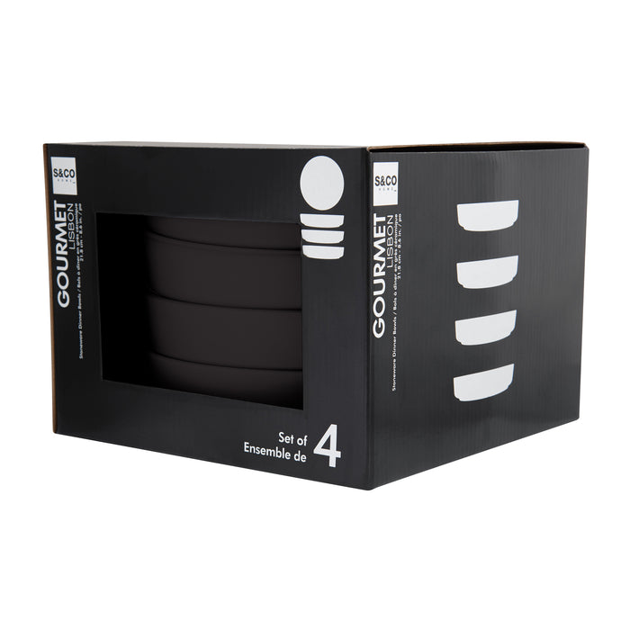 S&CO Gourmet Lisbon Set of 4 Black Stoneware Pasta Bowls
