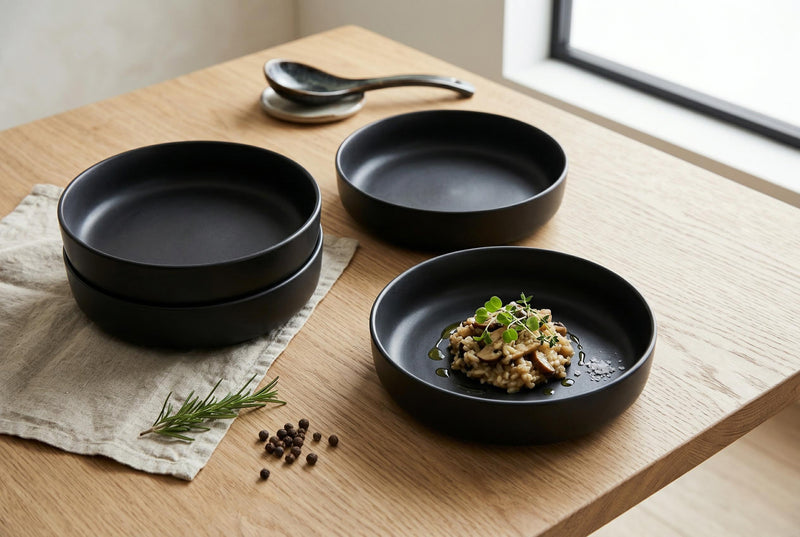 S&CO Gourmet Lisbon Set of 4 Black Stoneware Pasta Bowls