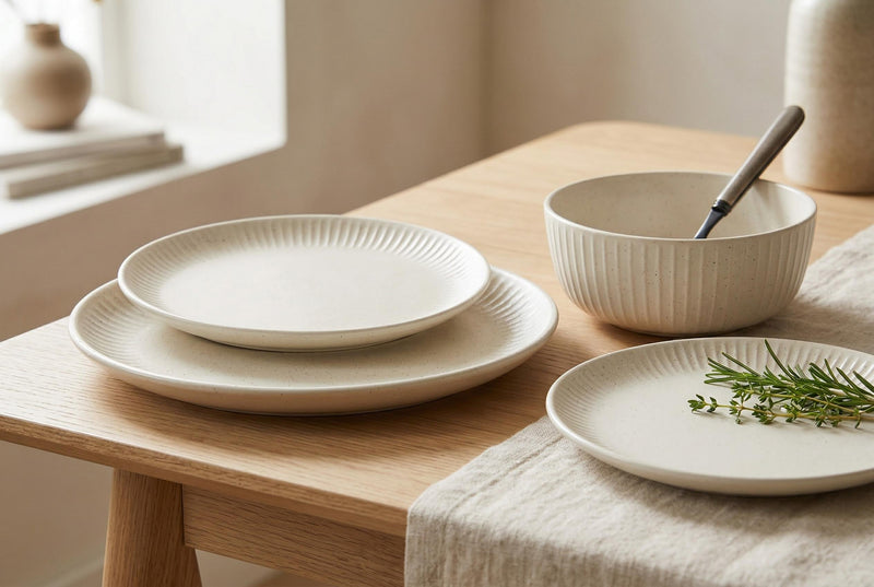 H2K Sesame 12-Piece Embossed Stoneware Dinnerware Set