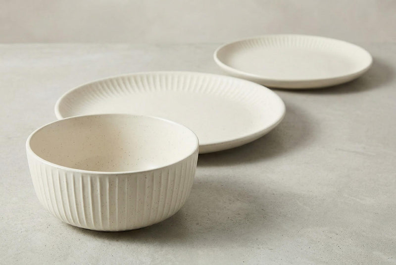 H2K Sesame 12-Piece Embossed Stoneware Dinnerware Set