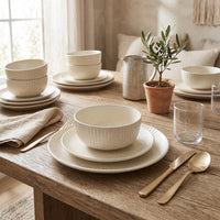 H2K Sesame 12-Piece Embossed Stoneware Dinnerware Set 