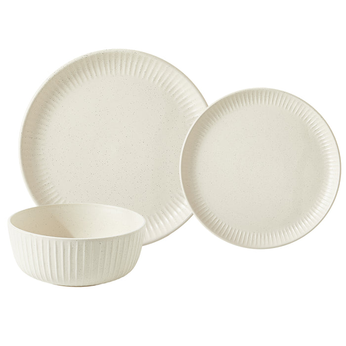 H2K Sesame 12-Piece Embossed Stoneware Dinnerware Set