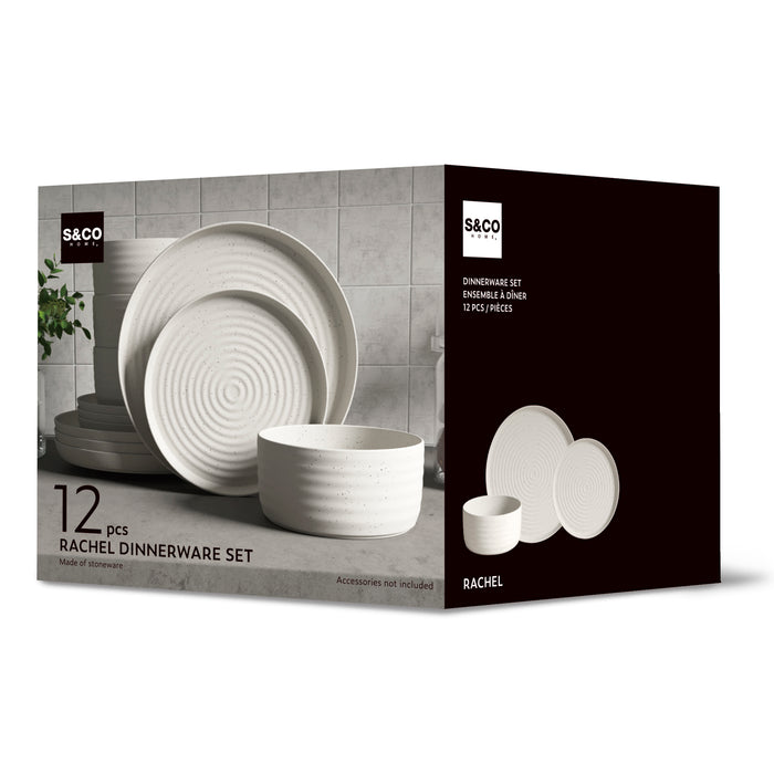 Rachel 12-Piece Stoneware Dinnerware Set, Service for 4 
