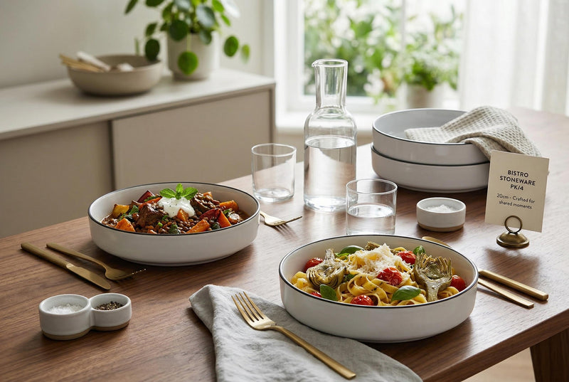 Cena Home Bistro Dinner Bowls, Set of 4, 7.8-inch Stoneware Pasta and Salad Bowls