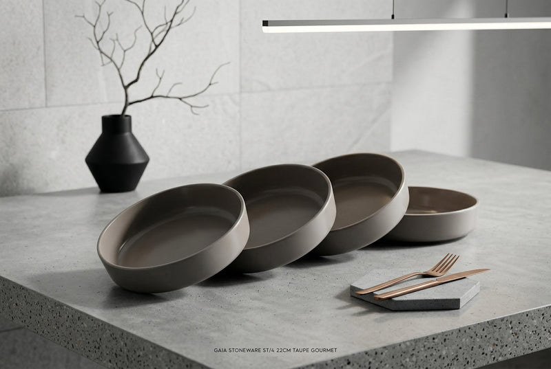 Gaia Stoneware Dinner Bowls, Set of 4, 22cm (8.6-inch) 