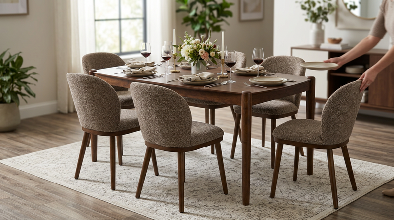 Ivy 7pc Dining Set with Table & 6 Chairs, 60\"W – Brown