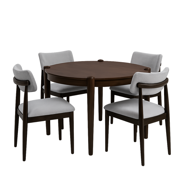 Ivy 5pc Dining Set with Table & 4 Ren Chairs, 42\"W Round - Brown/Beige