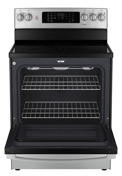 GE 5 Cu. Ft. Electric Range with True European Convection and Air Fry - Stainless Steel - JCB840STSS