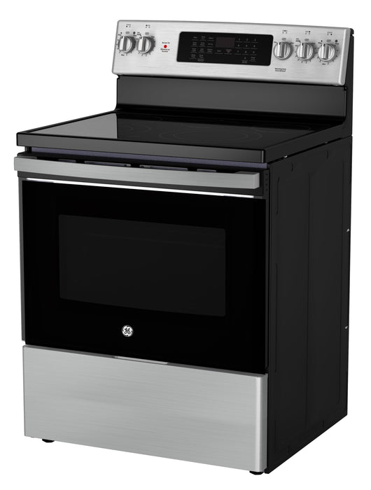 GE 5 Cu. Ft. Electric Range with True European Convection and Air Fry - Stainless Steel - JCB840STSS
