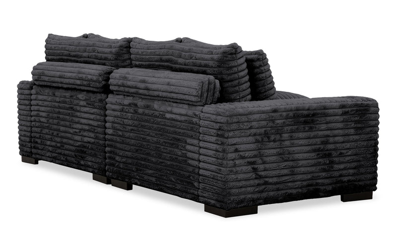Alto 2-Piece Ultra Plush Faux Fur Fabric Sectional with Dual Cupholders and USB Ports - Ebony