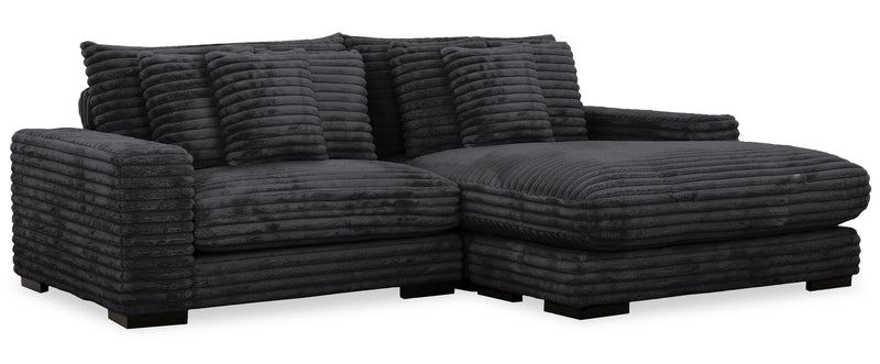 Alto 2-Piece Ultra Plush Faux Fur Fabric Sectional with Dual Cupholders and USB Ports - Ebony