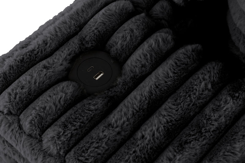 Alto 2-Piece Ultra Plush Faux Fur Fabric Sectional with Dual Cupholders and USB Ports - Ebony
