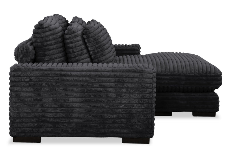Alto 2-Piece Ultra Plush Faux Fur Fabric Sectional with Dual Cupholders and USB Ports - Ebony