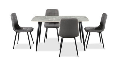 Arlo 5pc Dining Set with Table & 4 Charcoal Chairs, Sintered Stone & Metal, 55"W - Charcoal & Grey/Black | Ensemble de salle à manger Arlo 5 pièces en pierre frittée et métal avec table de 55 po (L) et 4 chaises anthracites - anthracite, gris et noir