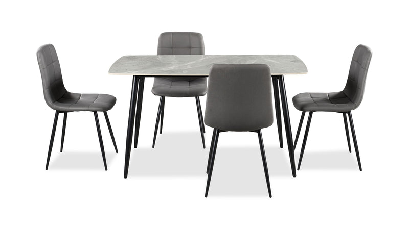 Arlo 5pc Dining Set with Table & 4 Charcoal Chairs, Sintered Stone & Metal, 55\"W - Charcoal & Grey/Black