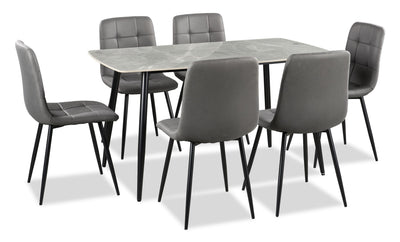 Arlo 7pc Dining Set with Table & 6 Charcoal Chairs, Sintered Stone & Metal, 55"W - Charcoal & Grey/Black | Ensemble de salle à manger Arlo 7 pièces en pierre frittée et métal avec table de 55 po (L) et 6 chaises anthracites - anthracite, gris et noir