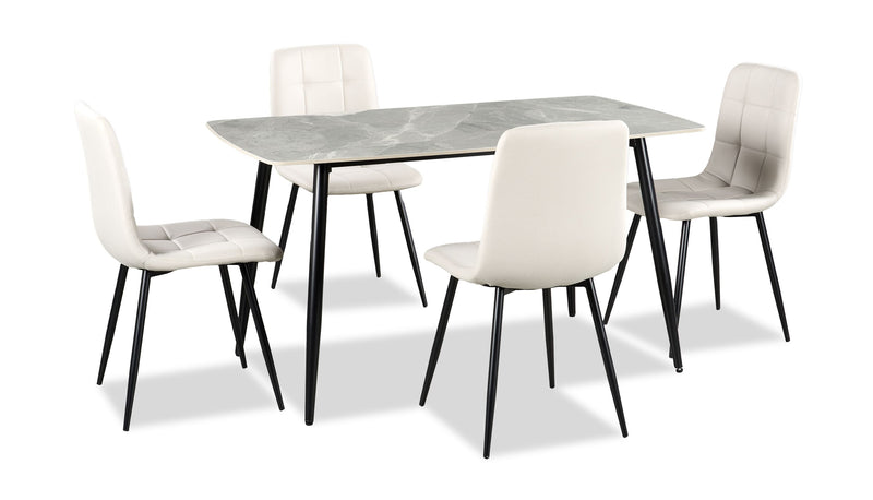 Arlo 5pc Dining Set with Table & 4 Grey Chairs, Sintered Stone & Metal, 55\"W - Grey/Black