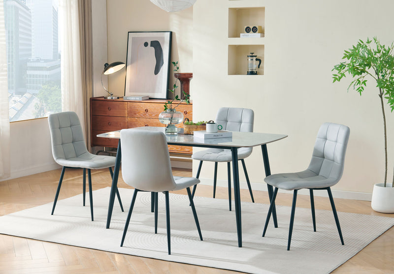 Arlo 5pc Dining Set with Table & 4 Grey Chairs, Sintered Stone & Metal, 55\"W - Grey/Black